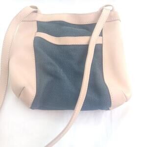 Tommy Bahama Women's Navy Canvas Beige Leather Shoulder Bag